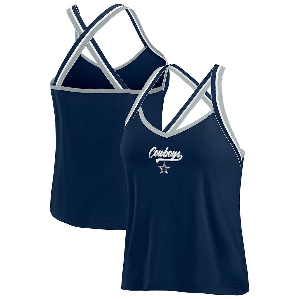 Dallas Cowboys WEAR by Erin Andrews Women's Cross Strap Tri-Blend Tank Top - Navy on sale
