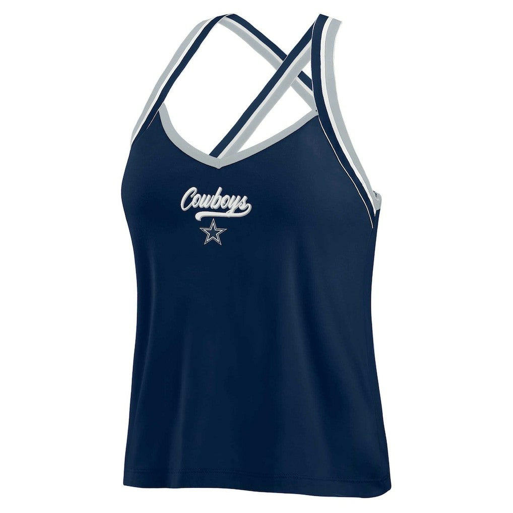Dallas Cowboys WEAR by Erin Andrews Women's Cross Strap Tri-Blend Tank Top - Navy on sale