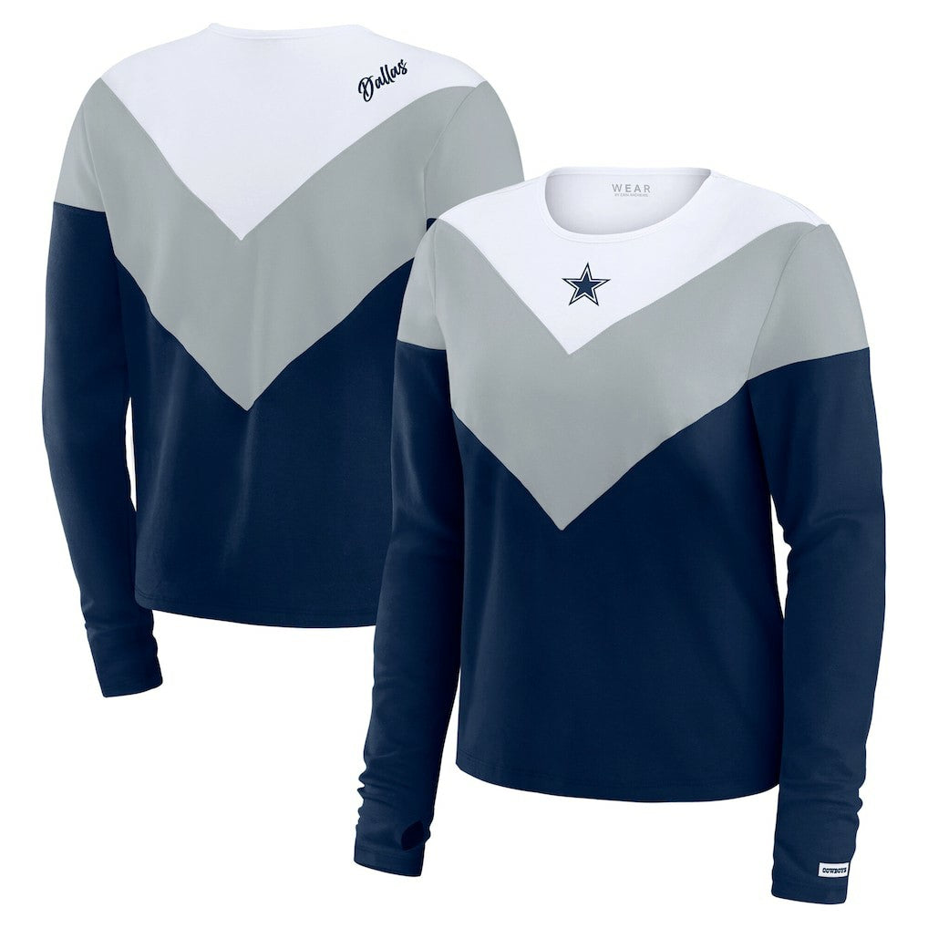Dallas Cowboys WEAR by Erin Andrews Women's Plus Size Chevron Tri-Blend Long Sleeve T-Shirt - Navy on sale