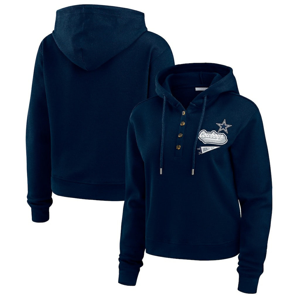 Dallas Cowboys WEAR by Erin Andrews Women's Waffle-Knit Pullover Hoodie - Navy cheap