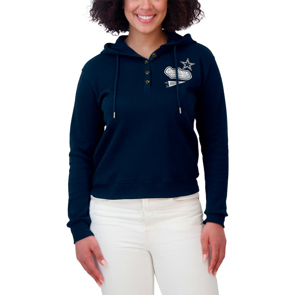 Dallas Cowboys WEAR by Erin Andrews Women's Waffle-Knit Pullover Hoodie - Navy cheap