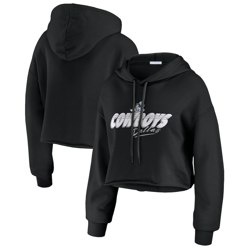 Dallas Cowboys WEAR by Erin Andrews Women's Prime Cropped Pullover Hoodie - Black on sale
