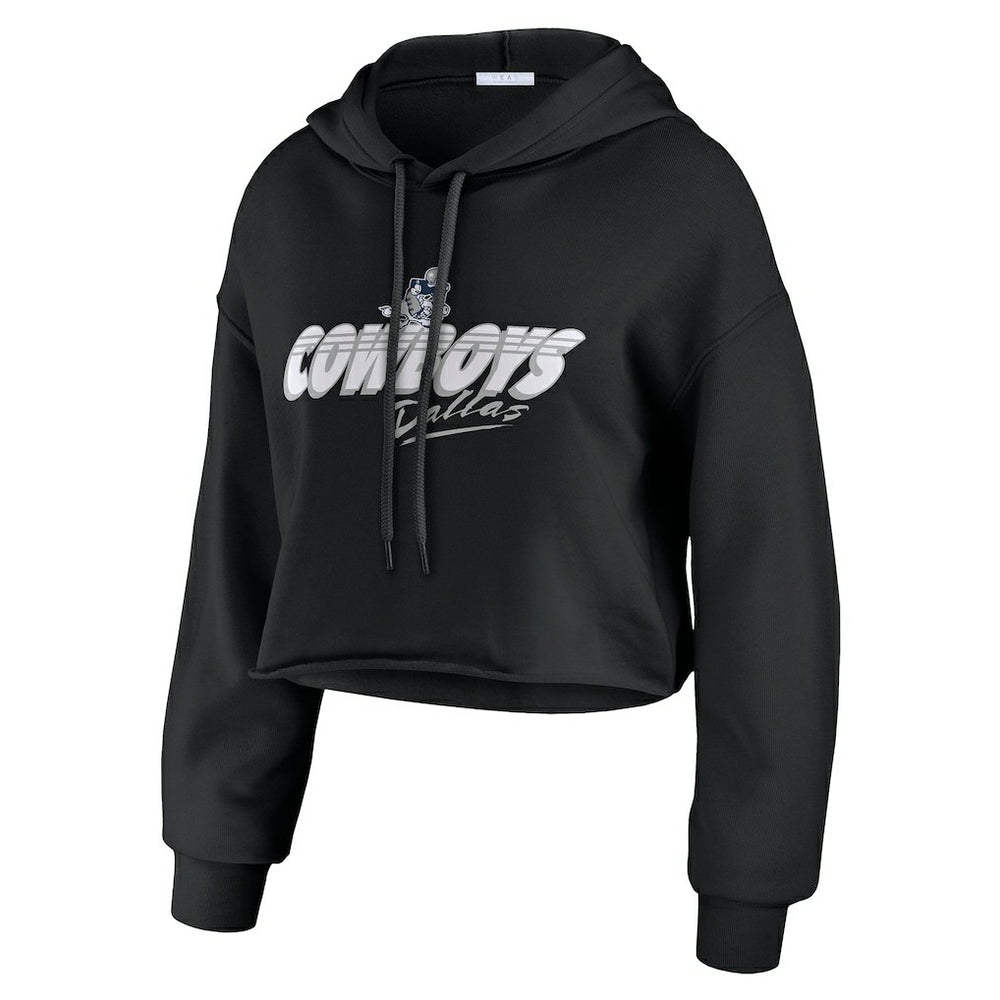 Dallas Cowboys WEAR by Erin Andrews Women's Prime Cropped Pullover Hoodie - Black on sale