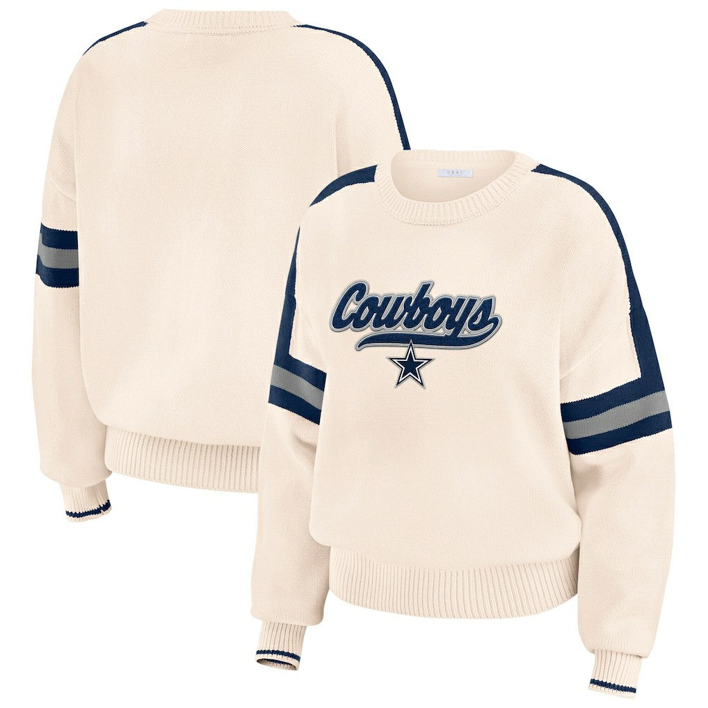 Dallas Cowboys WEAR by Erin Andrews Women's Stripe Pullover Sweater - Cream on sale