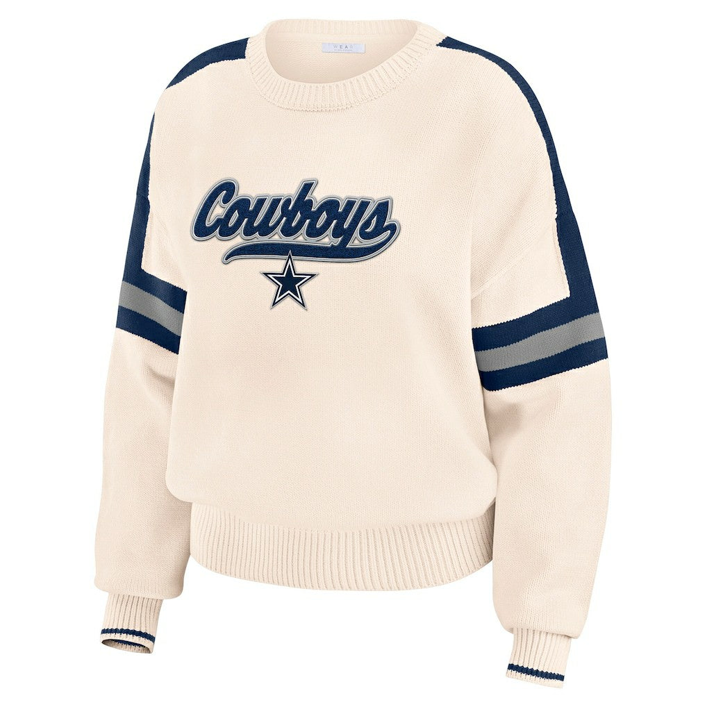 Dallas Cowboys WEAR by Erin Andrews Women's Stripe Pullover Sweater - Cream on sale