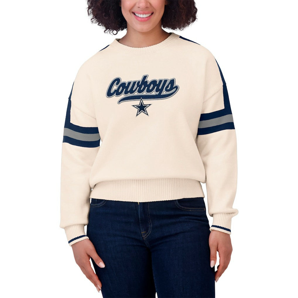 Dallas Cowboys WEAR by Erin Andrews Women's Stripe Pullover Sweater - Cream on sale
