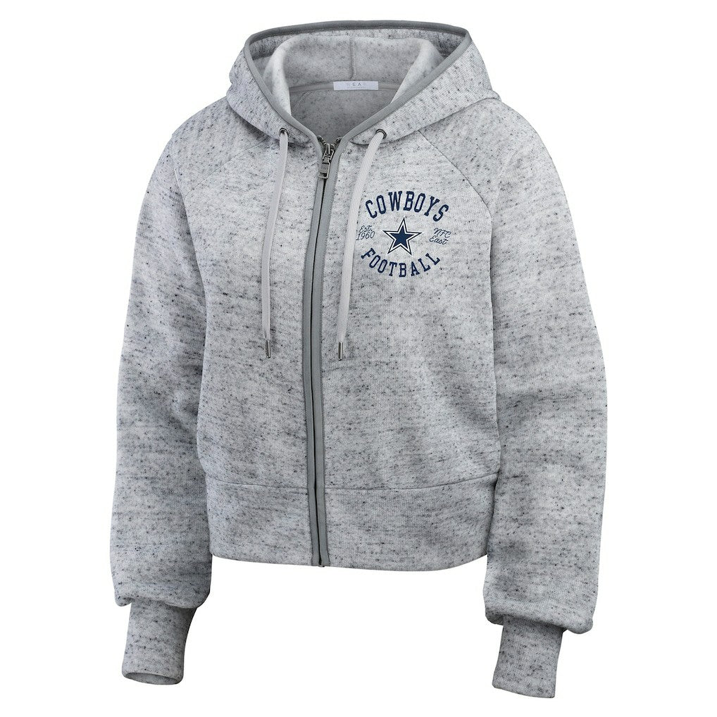 Dallas Cowboys WEAR by Erin Andrews Women's Speckled Fleece Cropped Full-Zip Hoodie - Heather Gray on sale