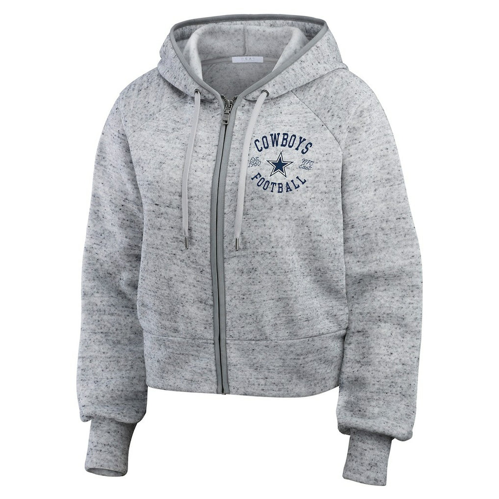 Dallas Cowboys WEAR by Erin Andrews Women's Speckled Fleece Cropped Full-Zip Hoodie - Heather Gray on sale