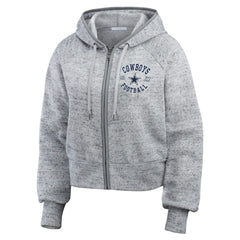 Dallas Cowboys WEAR by Erin Andrews Women's Speckled Fleece Cropped Full-Zip Hoodie - Heather Gray on sale