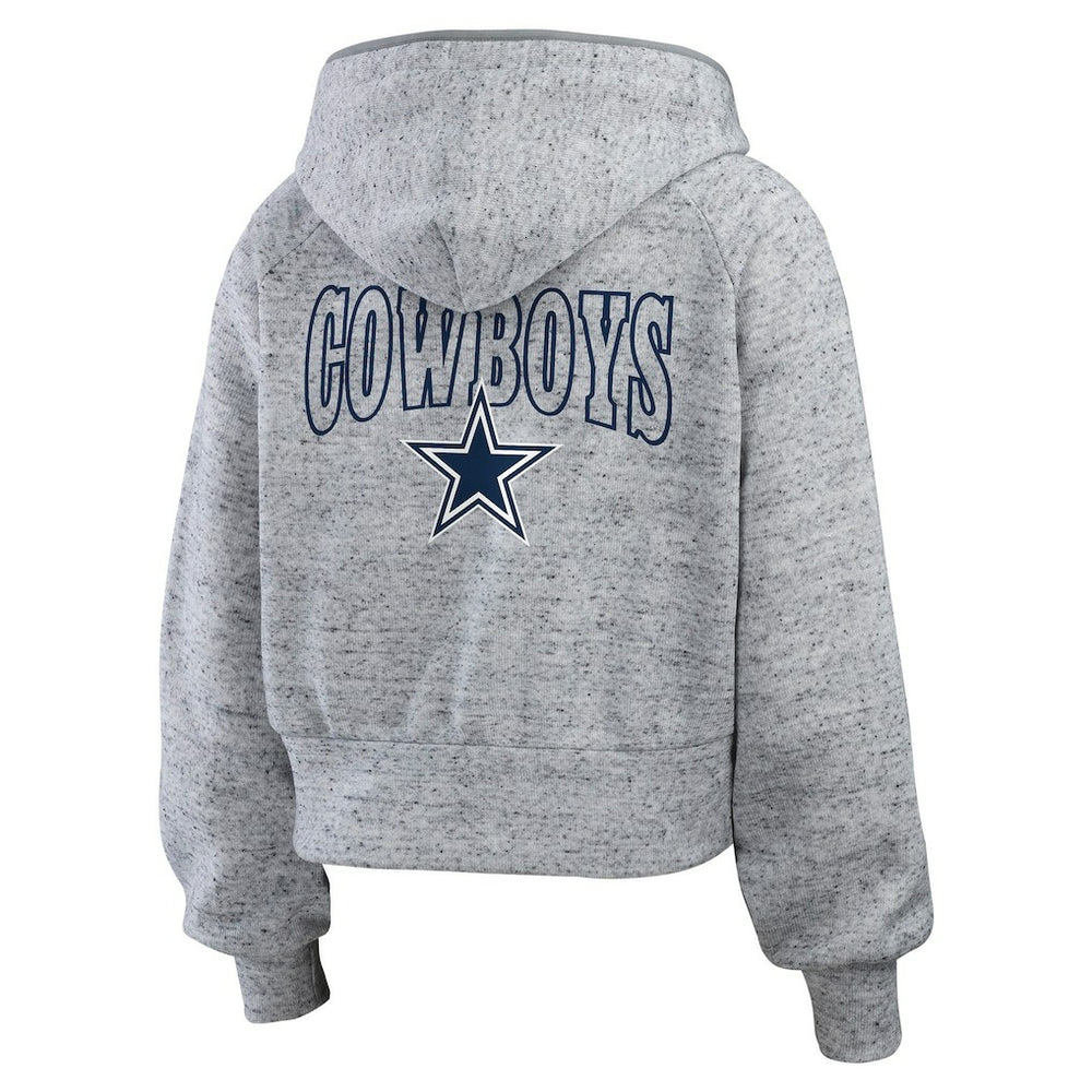 Dallas Cowboys WEAR by Erin Andrews Women's Speckled Fleece Cropped Full-Zip Hoodie - Heather Gray on sale