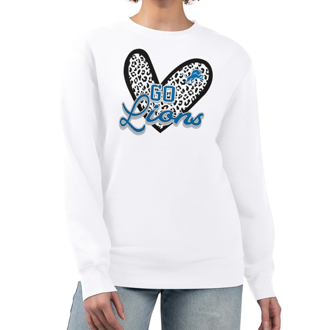 Detroit Lions G-III 4Her by Carl Banks Women's Leopard Heart Pullover Sweatshirt - White cheap
