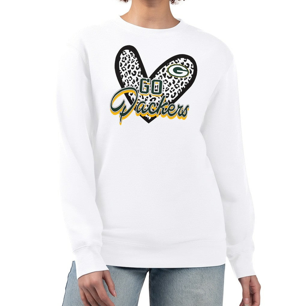 Green Bay Packers G-III 4Her by Carl Banks Women's Leopard Heart Pullover Sweatshirt - White for sale