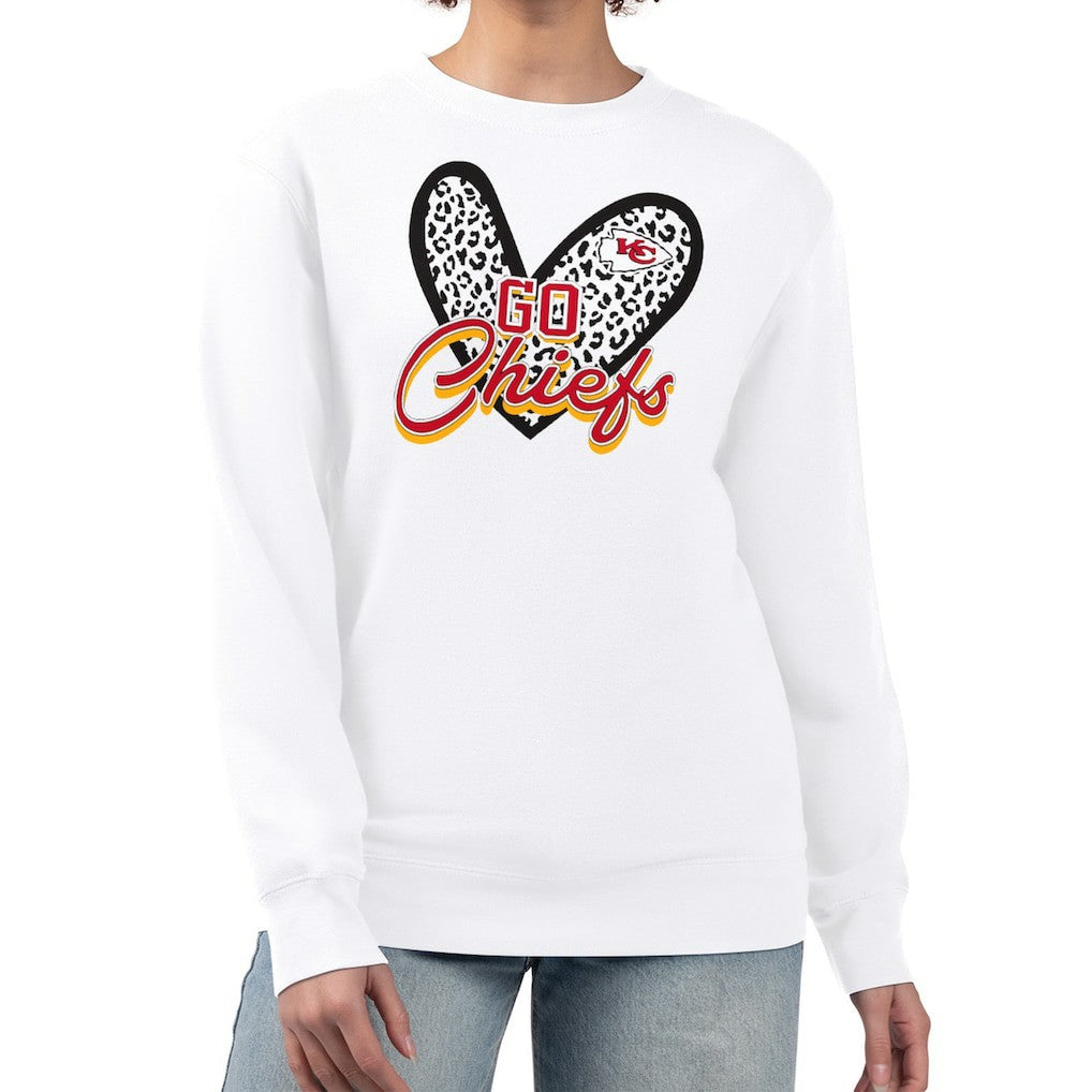 Kansas City Chiefs G-III 4Her by Carl Banks Women's Leopard Heart Pullover Sweatshirt - White sale