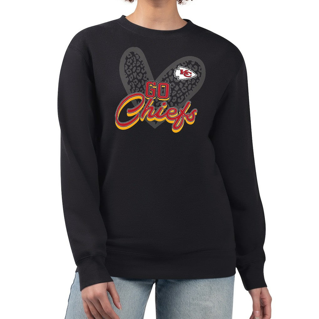 Kansas City Chiefs G-III 4Her by Carl Banks Women's Leopard Heart Pullover Sweatshirt - Black for sale