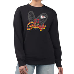 Kansas City Chiefs G-III 4Her by Carl Banks Women's Leopard Heart Pullover Sweatshirt - Black for sale