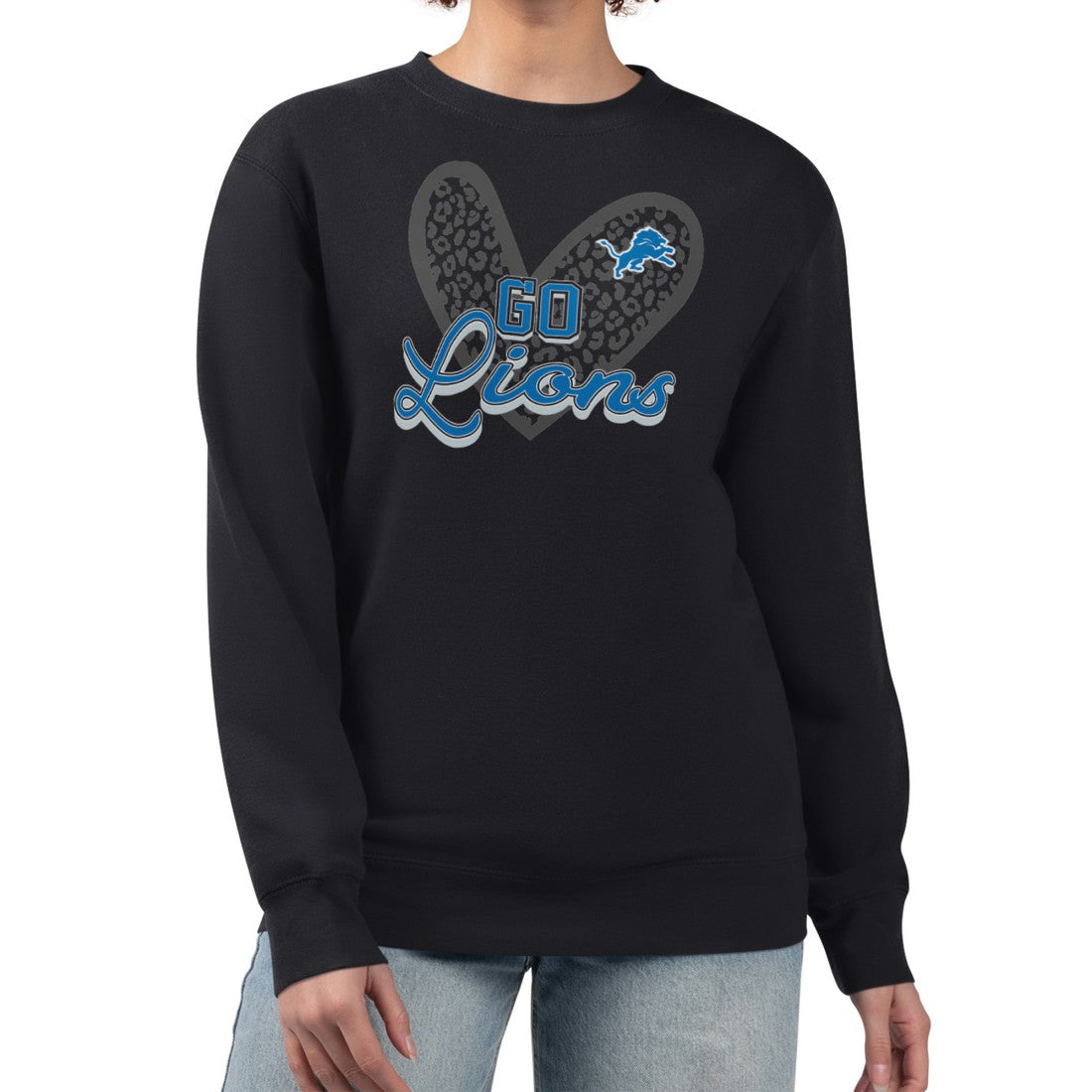 Detroit Lions G-III 4Her by Carl Banks Women's Leopard Heart Pullover Sweatshirt - Black discount