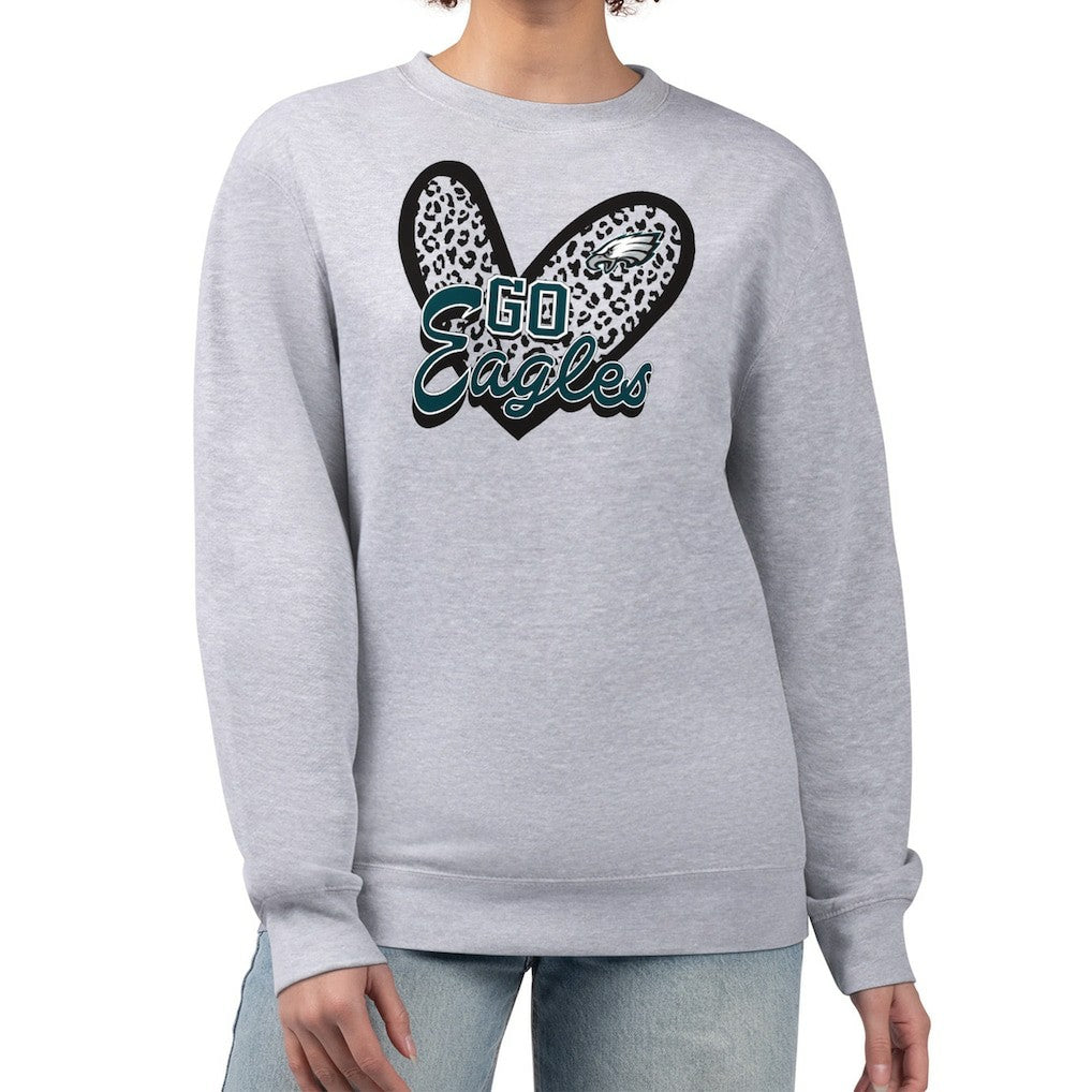 Philadelphia Eagles G-III 4Her by Carl Banks Women's Leopard Heart Pullover Sweatshirt - Heather Gray discount