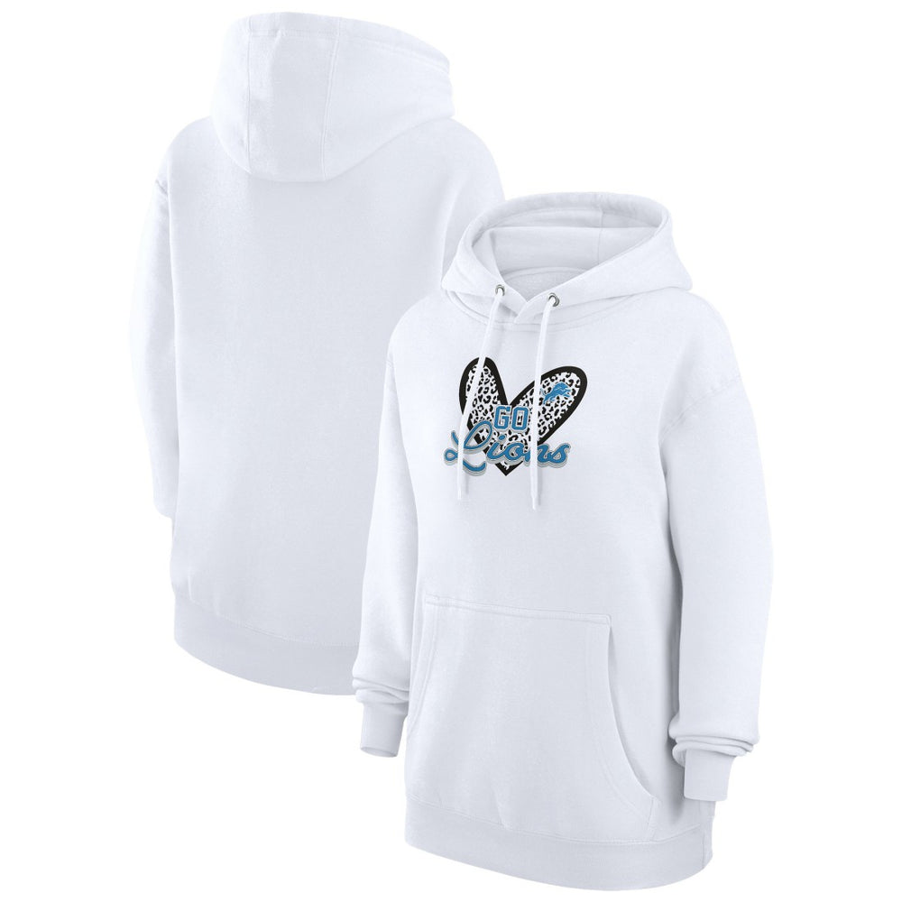 Detroit Lions G-III 4Her by Carl Banks Women's Animal Print Heart Team Graphic Fleece Tri-Blend Pullover Hoodie - White cheap