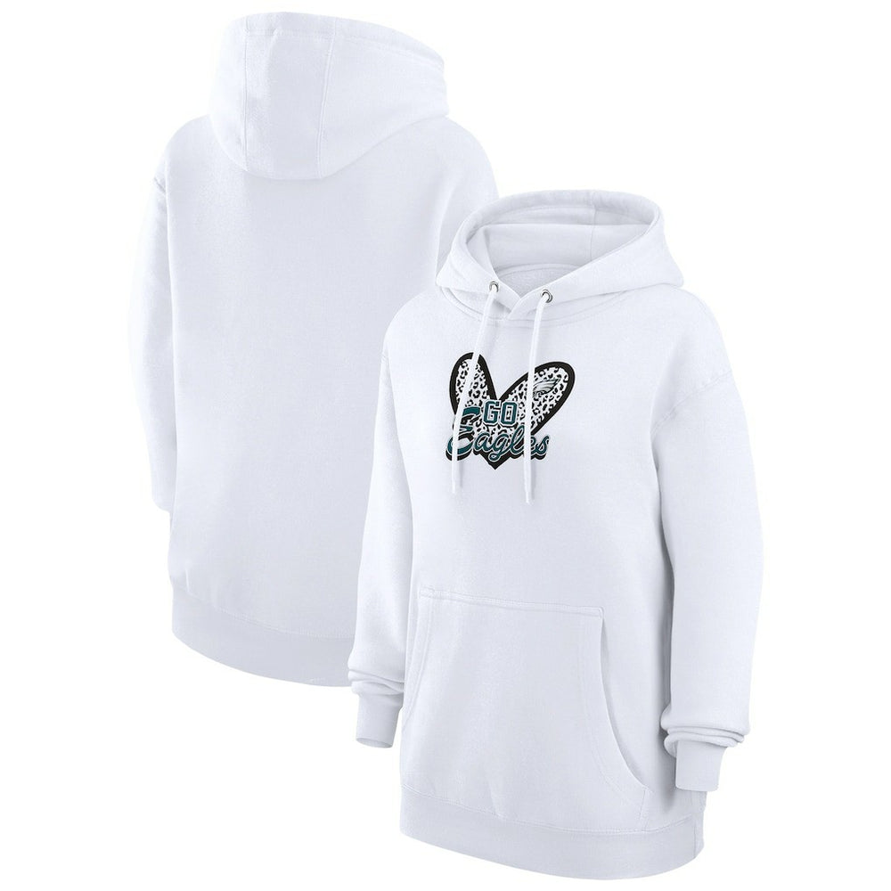 Philadelphia Eagles G-III 4Her by Carl Banks Women's Animal Print Heart Team Graphic Fleece Tri-Blend Pullover Hoodie - White sale