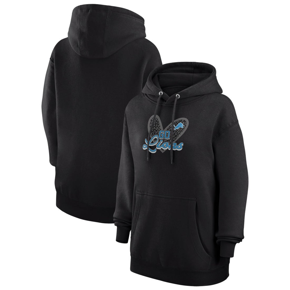 Detroit Lions G-III 4Her by Carl Banks Women's Animal Print Heart Team Graphic Fleece Tri-Blend Pullover Hoodie - Black outlet