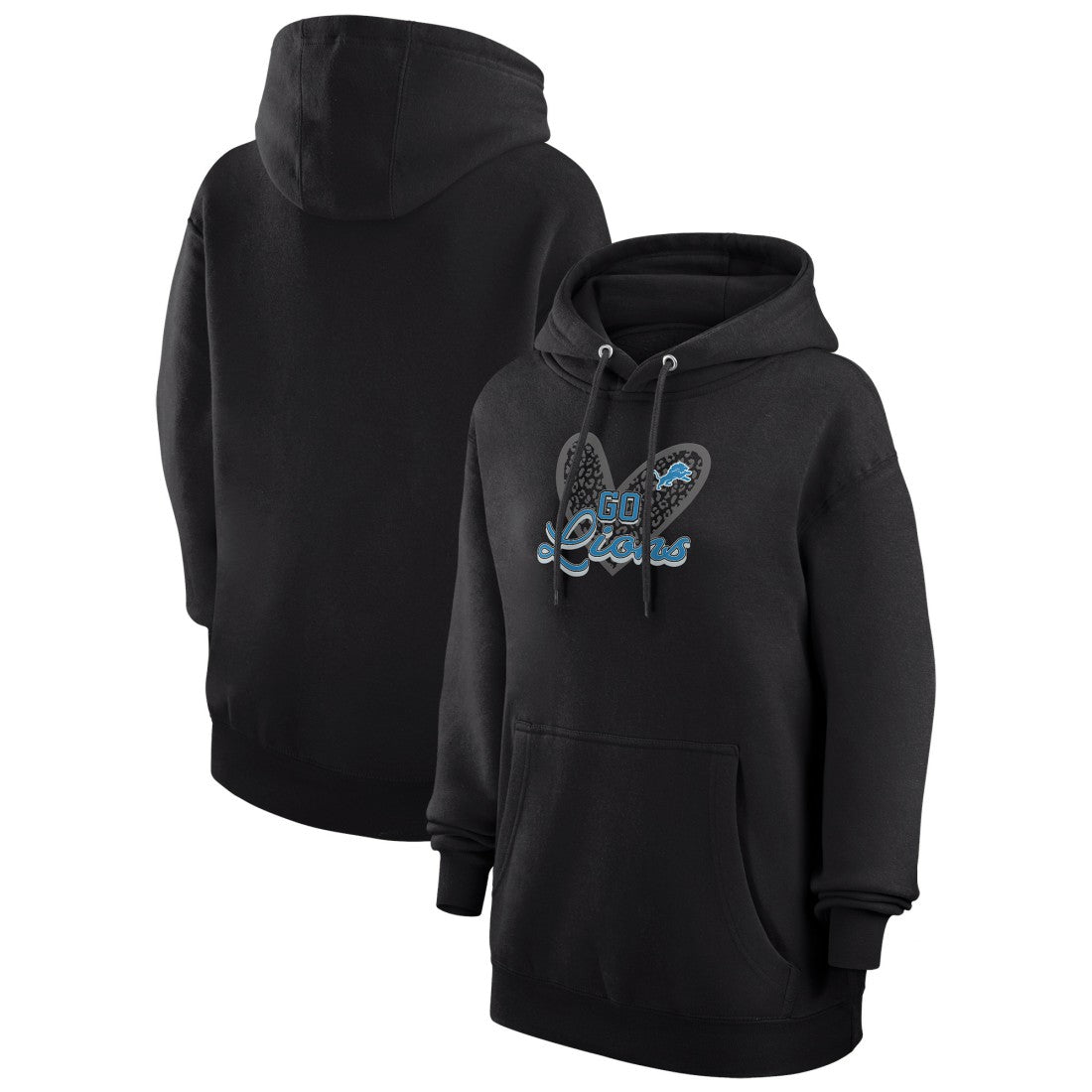 Detroit Lions G-III 4Her by Carl Banks Women's Animal Print Heart Team Graphic Fleece Tri-Blend Pullover Hoodie - Black outlet