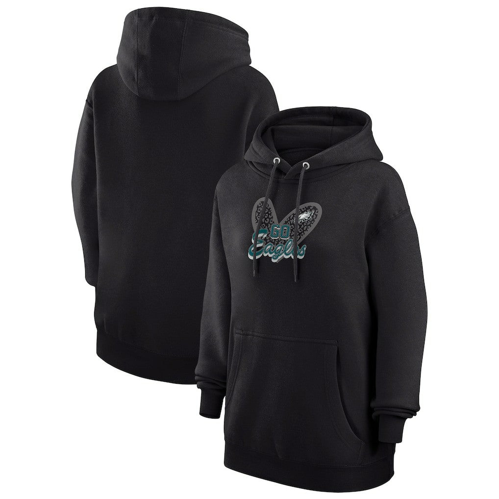 Philadelphia Eagles G-III 4Her by Carl Banks Women's Animal Print Heart Team Graphic Fleece Tri-Blend Pullover Hoodie - Black for sale
