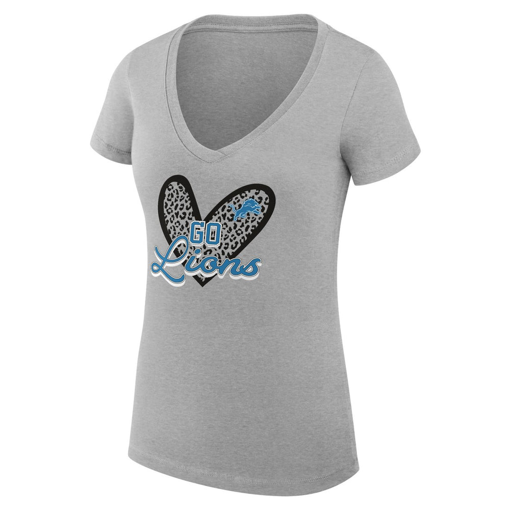Detroit Lions G-III 4Her by Carl Banks Women's Super-Slim Fit Lightweight Leopard Heart V-Neck T-Shirt - Heather Gray on sale
