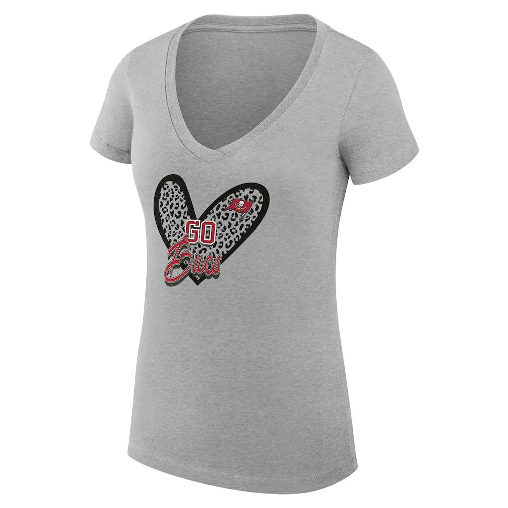 Tampa Bay Buccaneers G-III 4Her by Carl Banks Women's Super-Slim Fit Lightweight Leopard Heart V-Neck T-Shirt - Heather Gray online