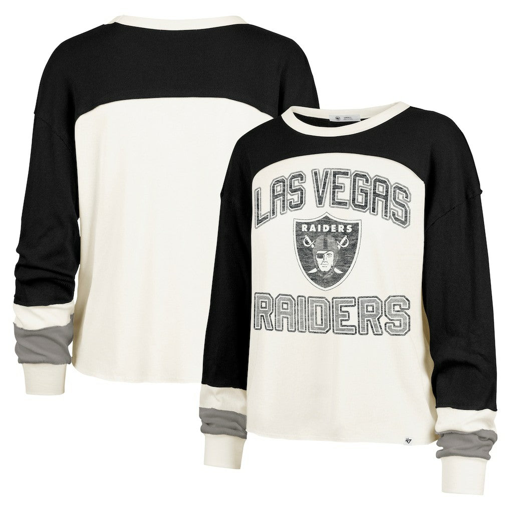 Las Vegas Raiders '47 Women's Double Header Curve Raglan Long Sleeve Crop Top - Cream outlet