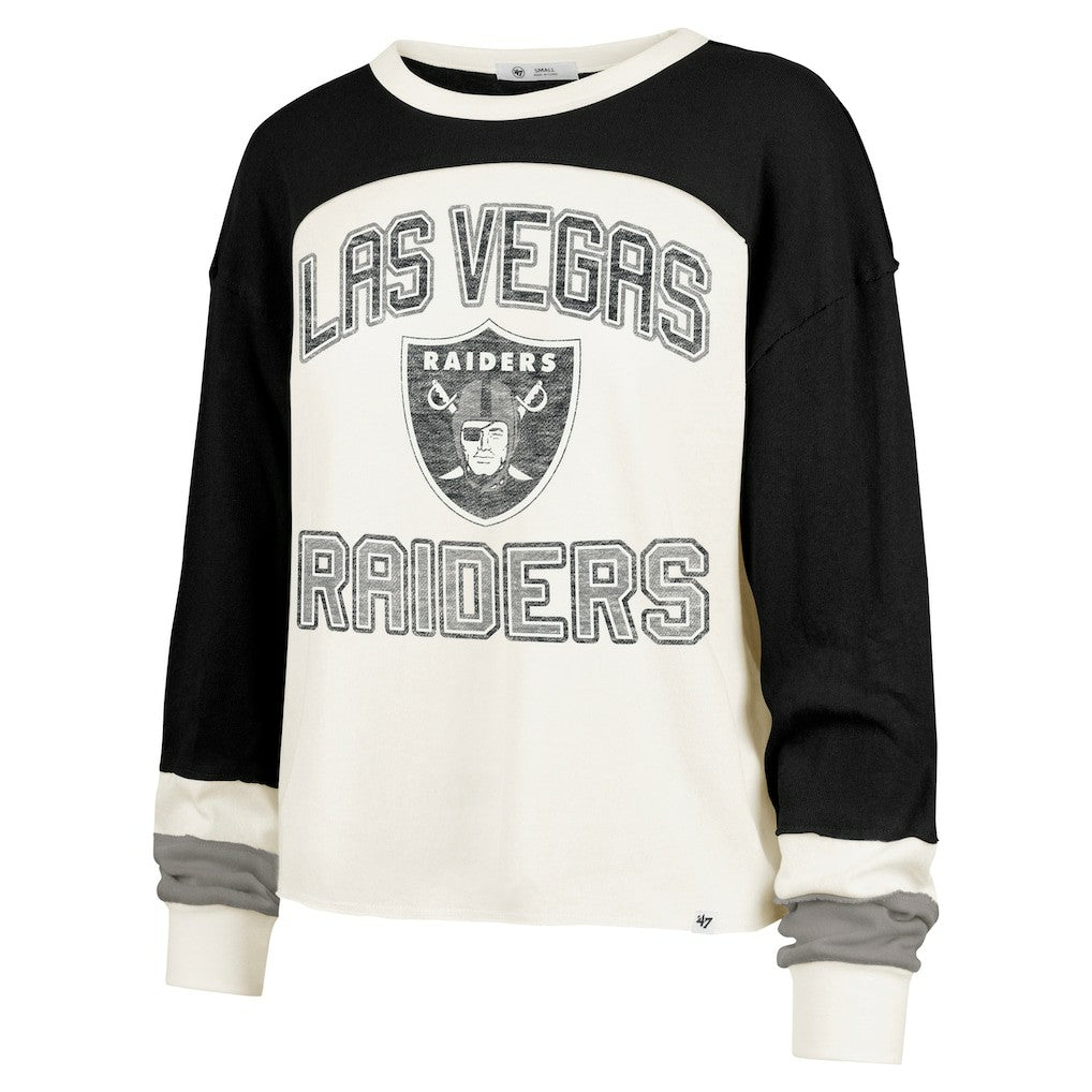 Las Vegas Raiders '47 Women's Double Header Curve Raglan Long Sleeve Crop Top - Cream outlet