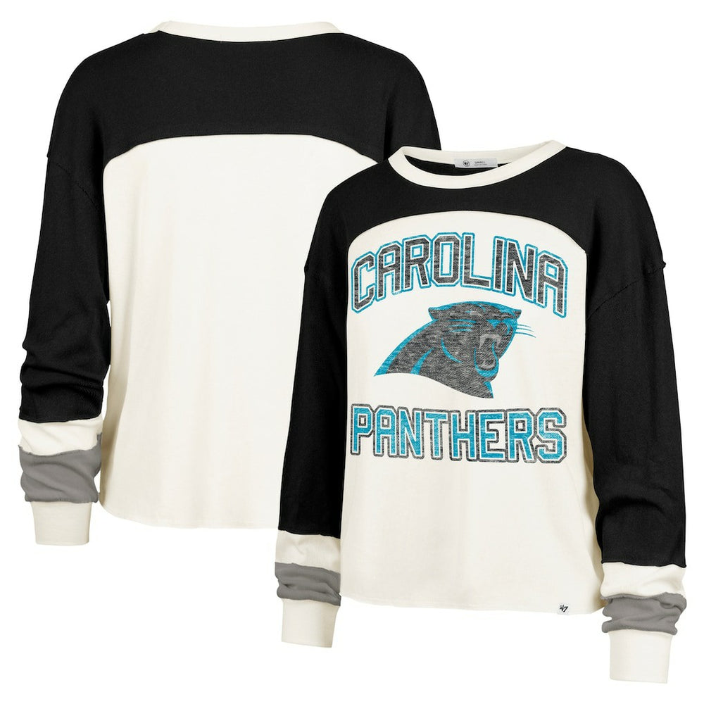 Carolina Panthers '47 Women's Double Header Curve Raglan Long Sleeve Crop Top - Cream on sale