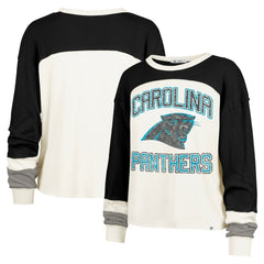 Carolina Panthers '47 Women's Double Header Curve Raglan Long Sleeve Crop Top - Cream on sale