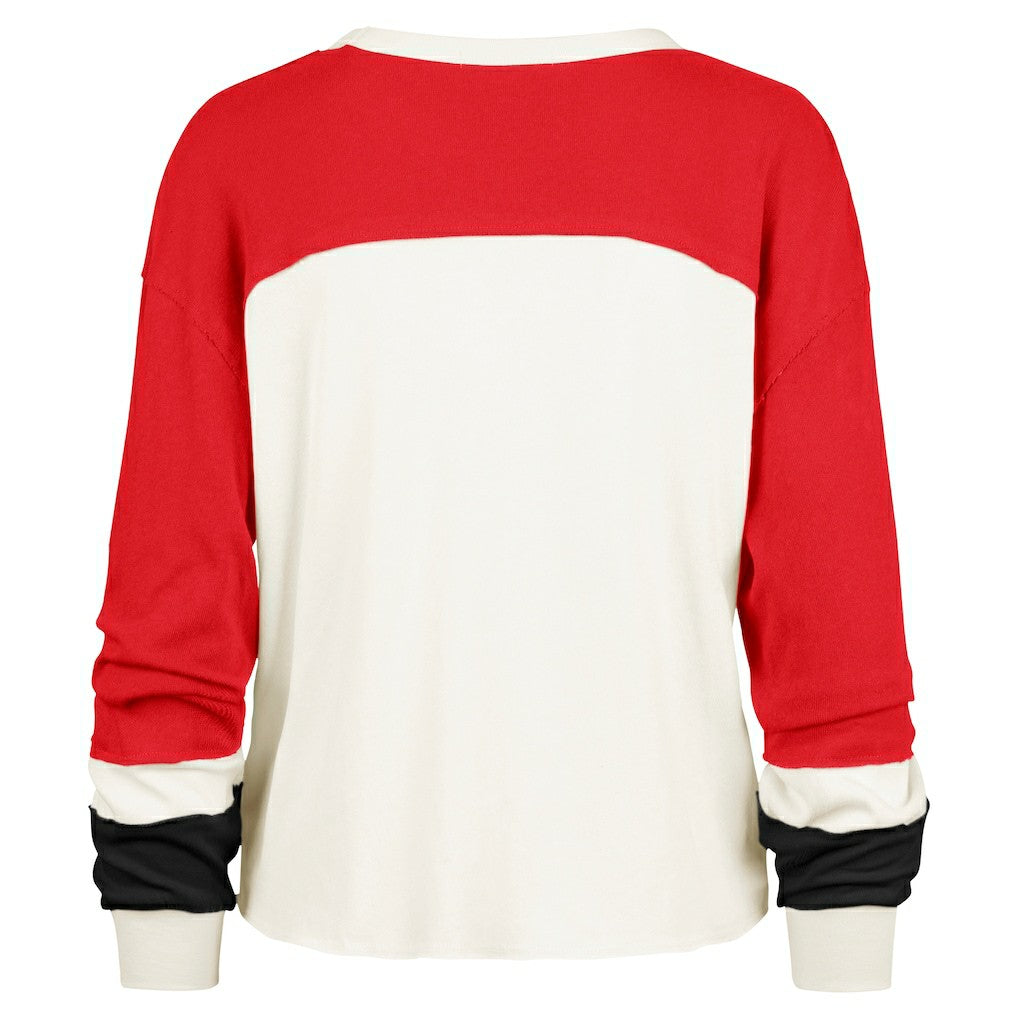 San Francisco 49ers '47 Women's Double Header Curve Raglan Long Sleeve Crop Top - Cream on sale