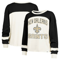 New Orleans Saints '47 Women's Double Header Curve Raglan Long Sleeve Crop Top - Cream on sale