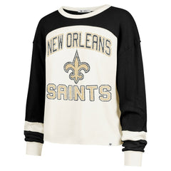 New Orleans Saints '47 Women's Double Header Curve Raglan Long Sleeve Crop Top - Cream on sale