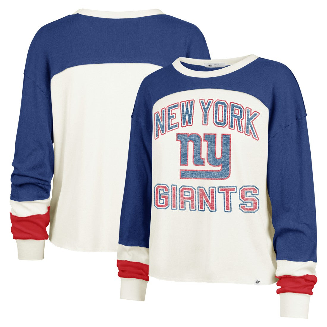 New York Giants '47 Women's Double Header Curve Raglan Long Sleeve Crop Top - Cream discount