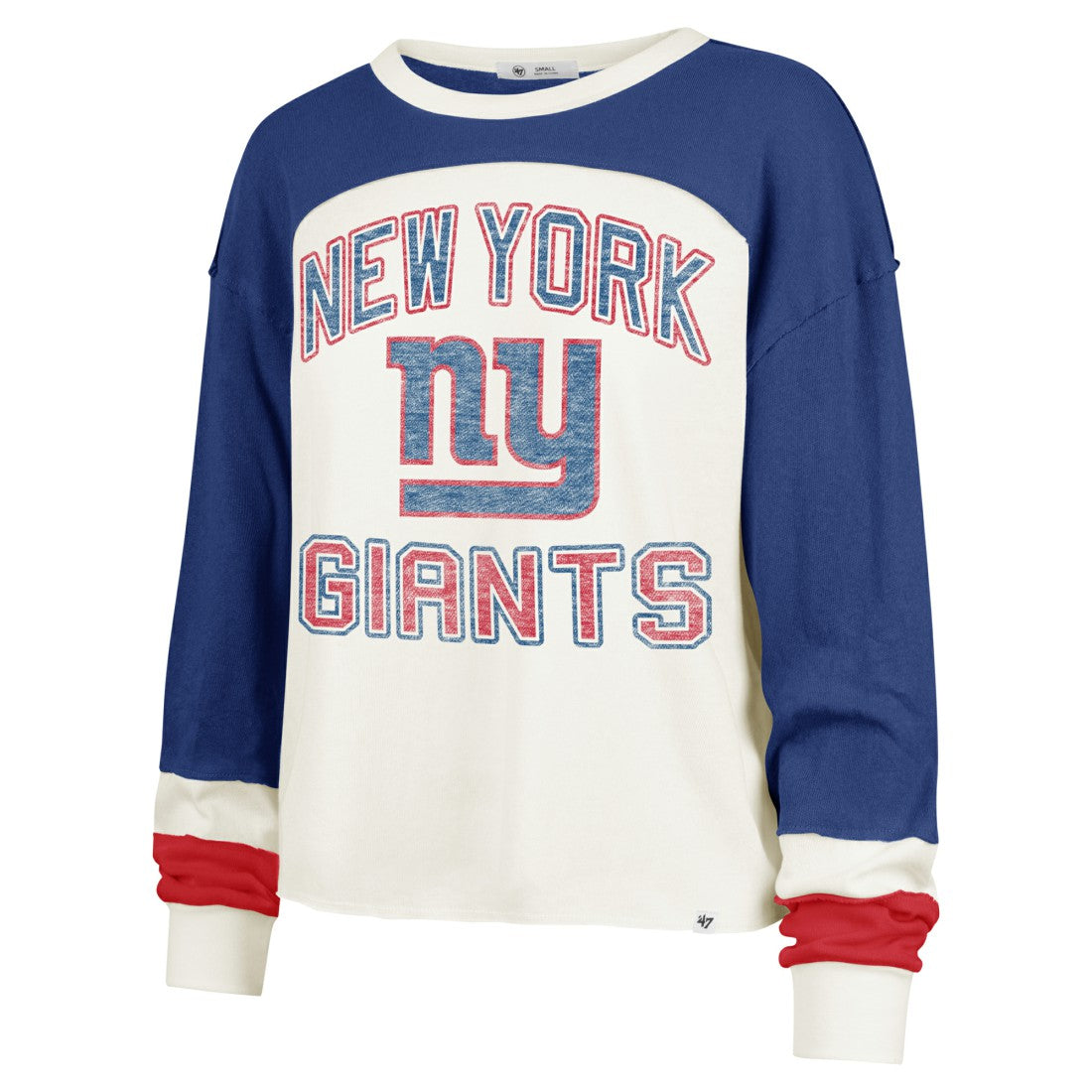 New York Giants '47 Women's Double Header Curve Raglan Long Sleeve Crop Top - Cream discount