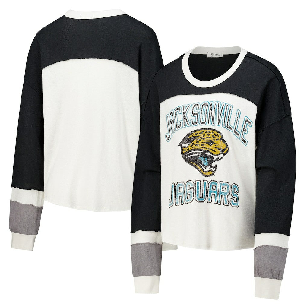 Jacksonville Jaguars '47 Women's Double Header Curve Raglan Long Sleeve Crop Top - Cream sale