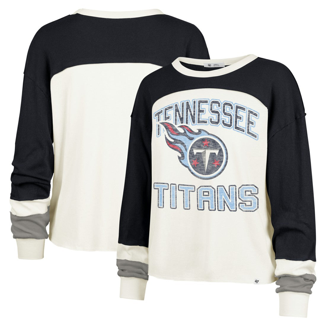 Tennessee Titans '47 Women's Double Header Curve Raglan Long Sleeve Crop Top - Cream for sale