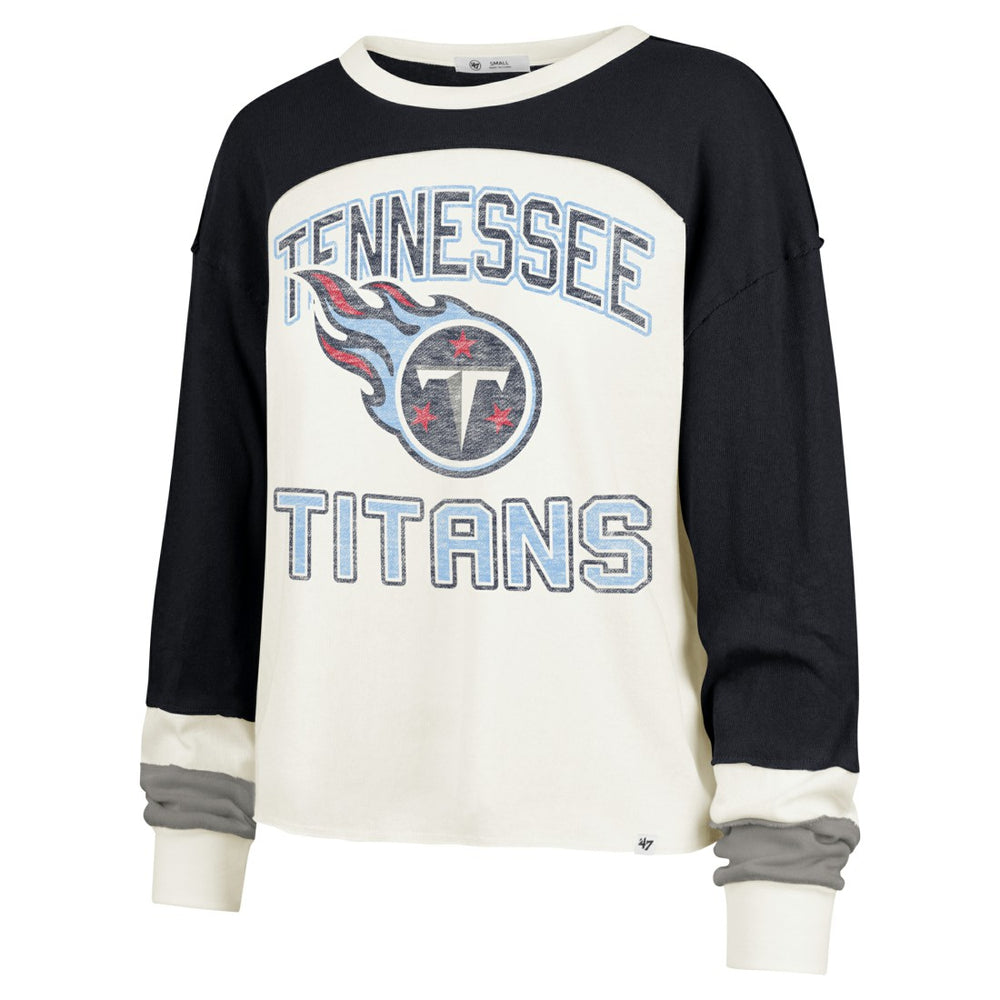 Tennessee Titans '47 Women's Double Header Curve Raglan Long Sleeve Crop Top - Cream for sale