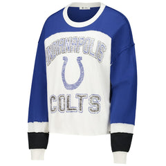 Indianapolis Colts '47 Women's Double Header Curve Raglan Long Sleeve Crop Top - Cream for sale