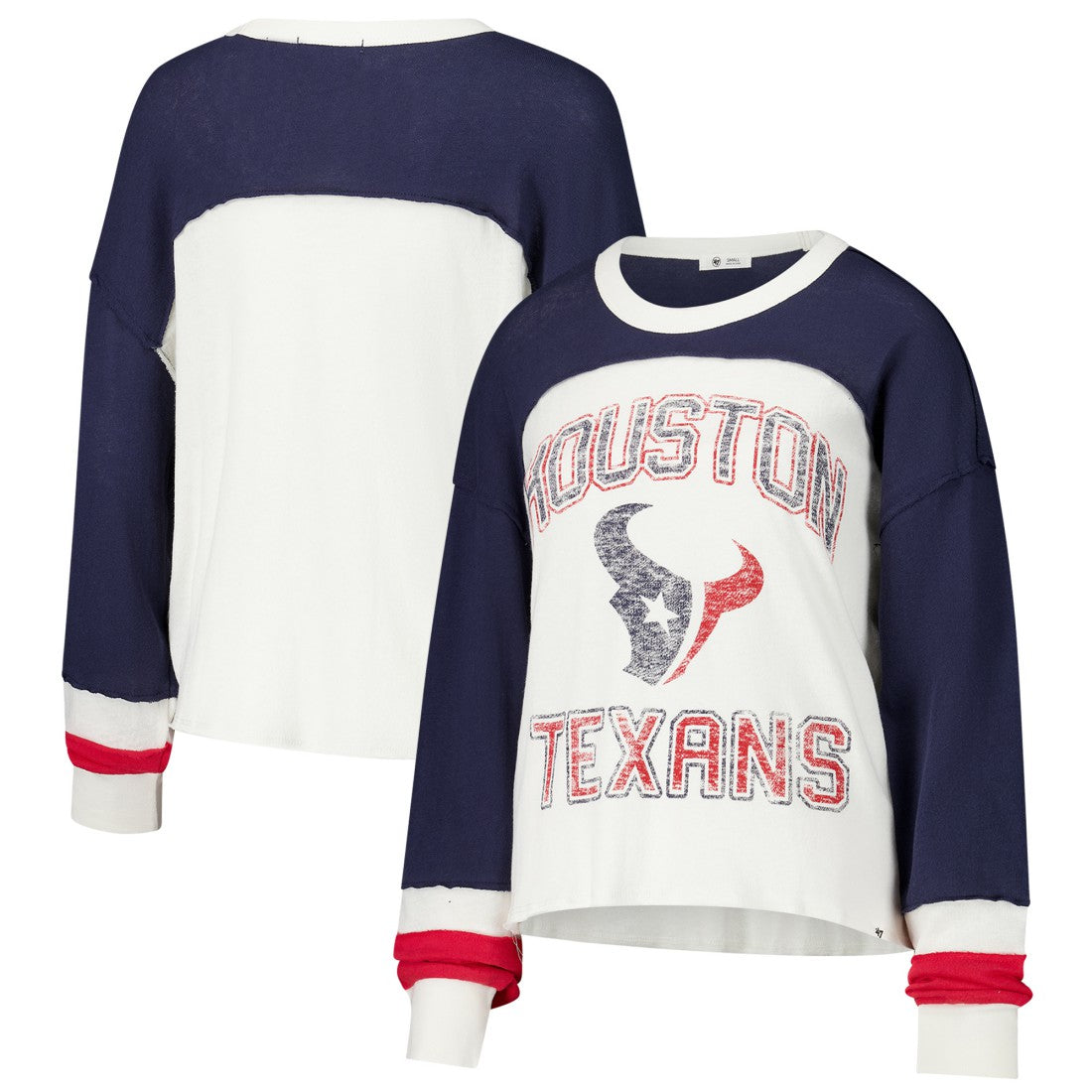 Houston Texans '47 Women's Double Header Curve Raglan Long Sleeve Crop Top - Cream discount