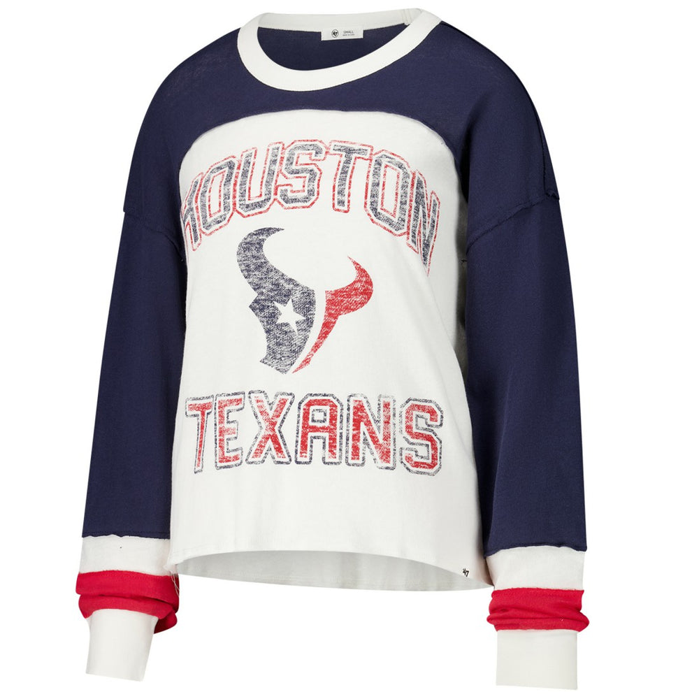 Houston Texans '47 Women's Double Header Curve Raglan Long Sleeve Crop Top - Cream discount