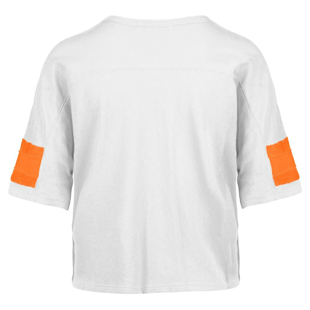 Miami Dolphins '47 Women's Double Header Scout Cropped V-Neck T-Shirt - White for sale