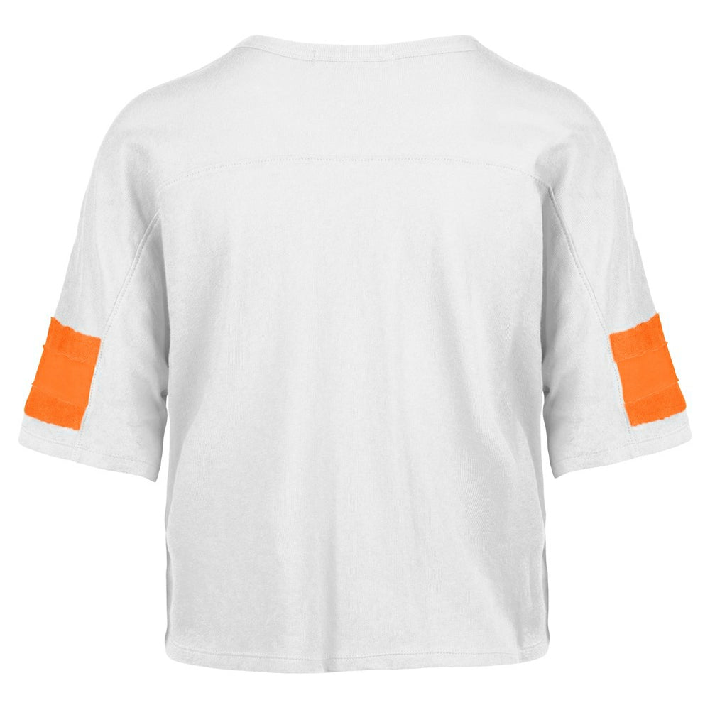 Miami Dolphins '47 Women's Double Header Scout Cropped V-Neck T-Shirt - White for sale