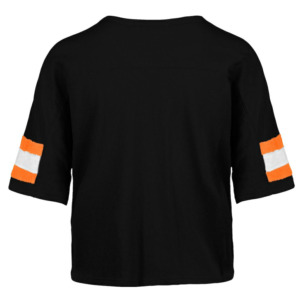Cincinnati Bengals '47 Women's Double Header Scout Cropped V-Neck T-Shirt - Black on sale