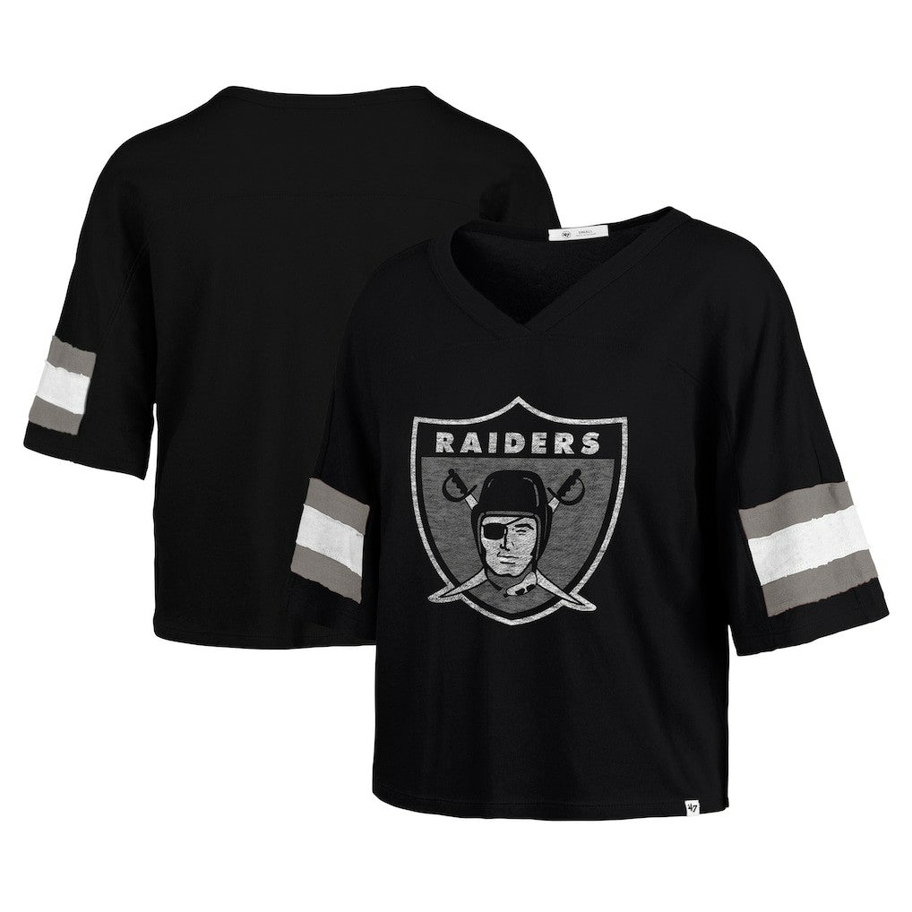 Las Vegas Raiders '47 Women's Double Header Scout Cropped V-Neck T-Shirt - Black sale