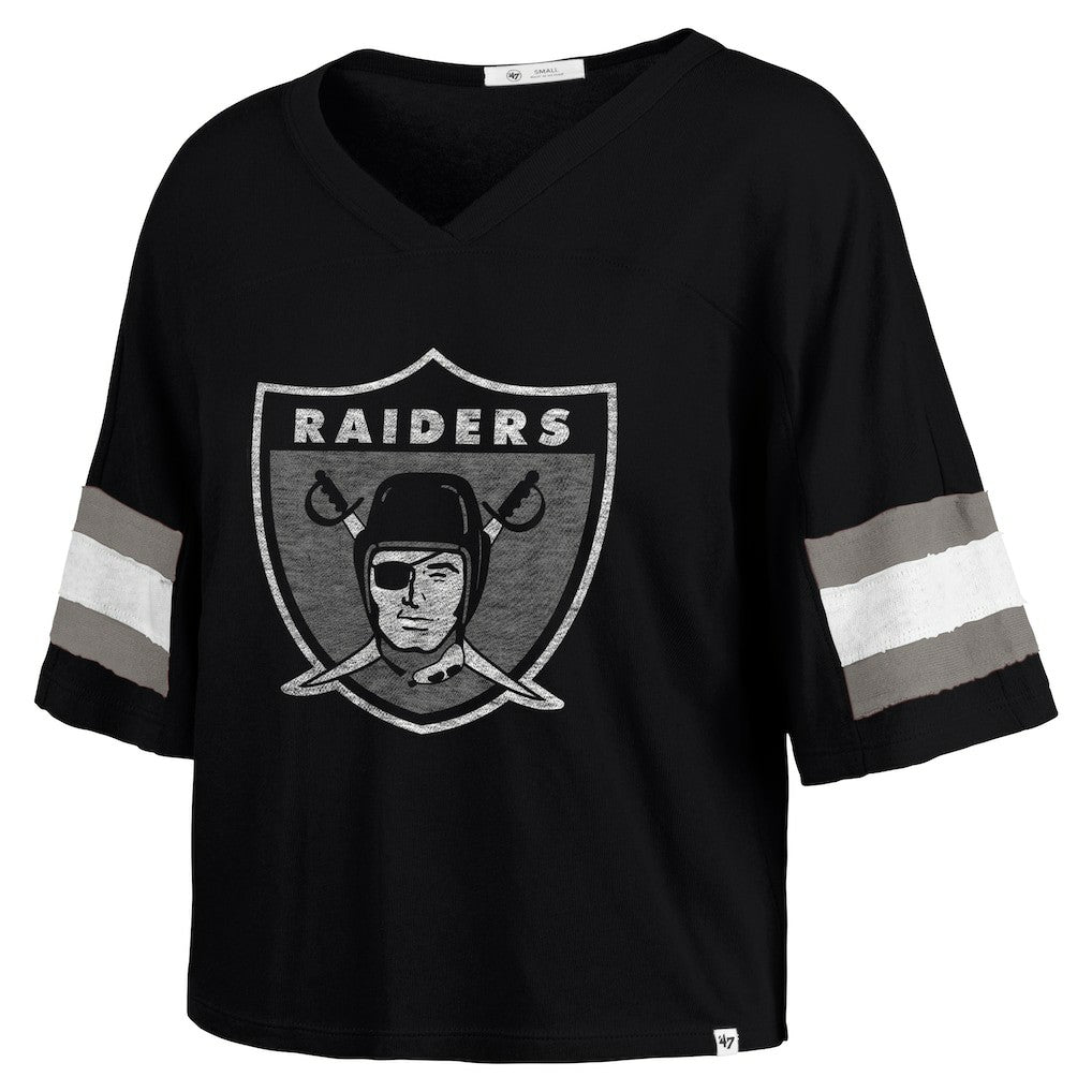 Las Vegas Raiders '47 Women's Double Header Scout Cropped V-Neck T-Shirt - Black sale