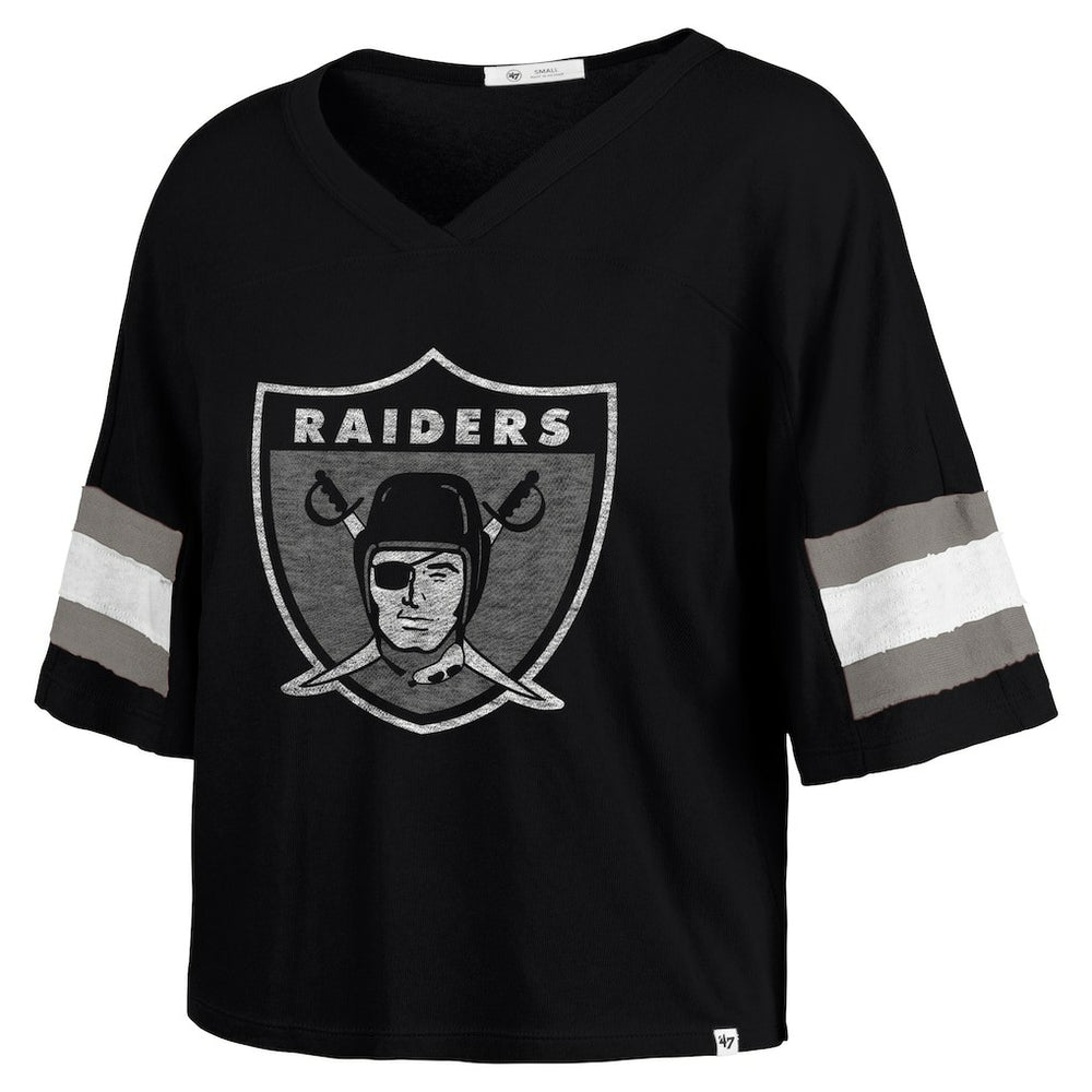 Las Vegas Raiders '47 Women's Double Header Scout Cropped V-Neck T-Shirt - Black sale