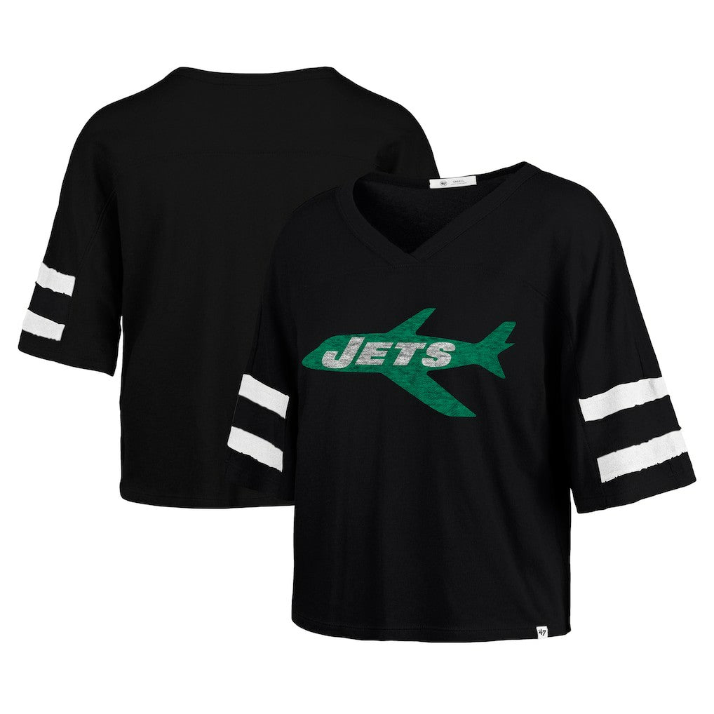 New York Jets '47 Women's Double Header Scout Cropped V-Neck T-Shirt - Black discount